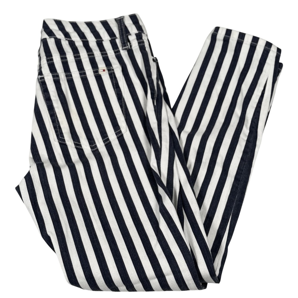 Retro Tommy Hilfiger Pants Sz 8 Navy White Stripe Skinny Jeans Stretch Nautical
